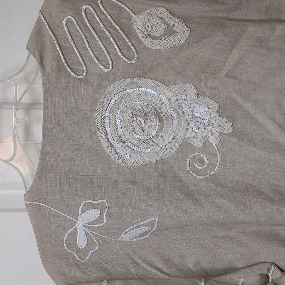 TravelSmith Applique Embroidery Trapunto Open Front LinenCotton Lined Jacket New - Picture 14 of 14